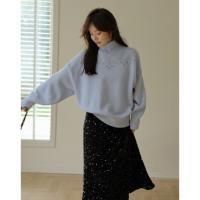 【设计感针织衫】2024冬季款时尚高领精致镂空套头长袖线衫女