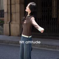 【简约撞色拼接】2024冬款加绒弹力罗纹面料长袖打底衫