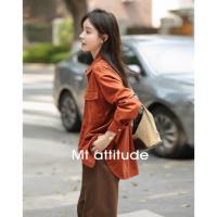 【极简风】2024冬款百搭基础款橘红灯芯绒外套式衬衫女