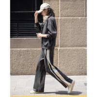 【砖灰色休闲套装】2024秋圆领贴袋卫衣+简约休闲裤女