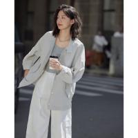 【治愈蓝灰外套】2024秋清冷气质小立领设计宽松简约松弛感