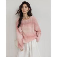 【桃气腮红针织衫】2024冬圆领套头渐变设计长袖针织衫女