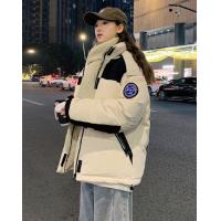 2024冬季女连帽拼接袖子带标羽绒服韩版休闲高级感百搭上衣潮