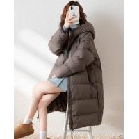 2024冬季女连帽净色长款羽绒服简约温柔百搭清新韩版保暖休闲