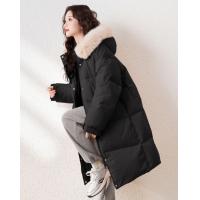 2024冬季女毛领连帽长款羽绒服简约气质温柔保暖百搭休闲韩版