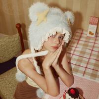 Gukoo/果壳帽子女冬季毛绒耳朵新款可爱毛绒保暖女士护耳棉帽