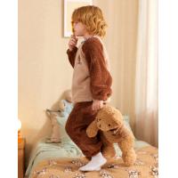 【童趣小熊系列】男童睡衣秋冬加厚北极绒绣花家居服套装可外穿