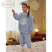 Gukoo/果壳睡衣女童冬季迪士尼联名新款毛绒保暖爱莎家居服套装D