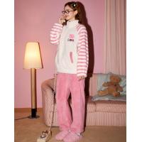 情侣睡衣女秋冬北极绒加厚款立领条纹女士家居服高级感套装可外穿