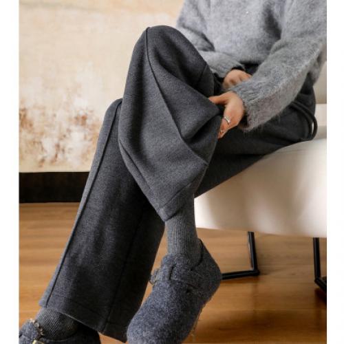 【保暖小太阳】冬季桑蚕丝绵羊毛混纺松紧高腰直筒显瘦休闲裤女