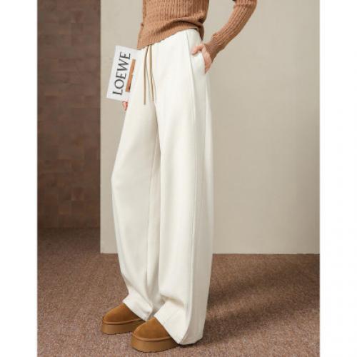 【绒暖序曲】弯刀裤25冬季抽绳撞色松紧高腰直筒小个子休闲裤女