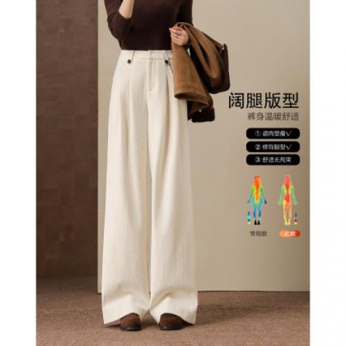 【云朵暖境】25冬季智趣温暖灯芯绒藏肉阔腿显瘦休闲裤女高级感