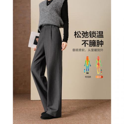 【含绵羊毛】冬季格雷系25冬季腰袢直筒藏肉显瘦休闲裤女高级感