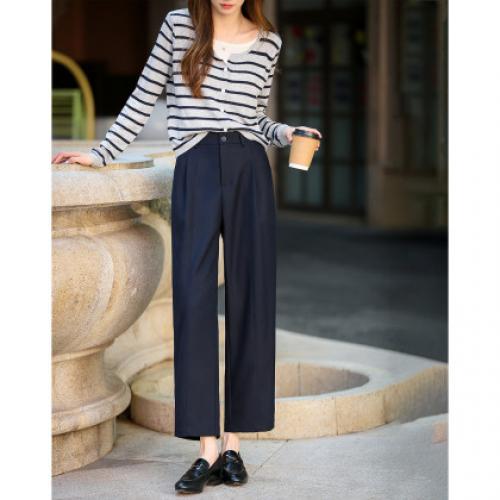 【智感lady】秋季简约通勤风垂感加厚褶皱小个子九分休闲裤