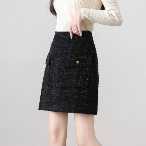 【结构主义】秋小香风亮丝金葱口袋A字藏肉半身裙女短款