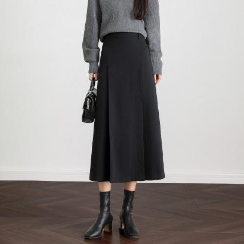 【CBD上班穿搭】冬季智感都市设计感双褶裥遮肉半身裙女中长款