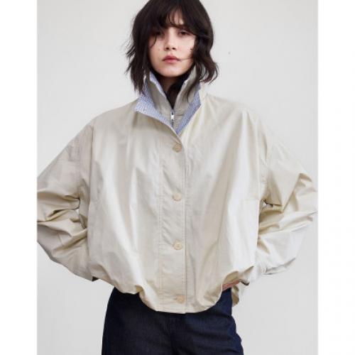 【醇柔全棉磨毛】秋季都市简约双层翻领拼色格纹翻折宽松女式外套