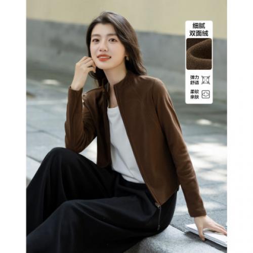 【细腻双面绒】秋季城市运动风弧线分割高弹修身舒适休闲女式外套