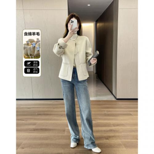 【热力感穿搭】春季静奢风呼吸感含绵羊毛双面呢时髦折边女式外套