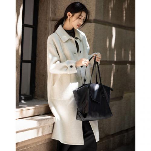 【绵羊毛双面呢】冬季静奢风翻领大衣中长款气质宽松女式毛呢外套