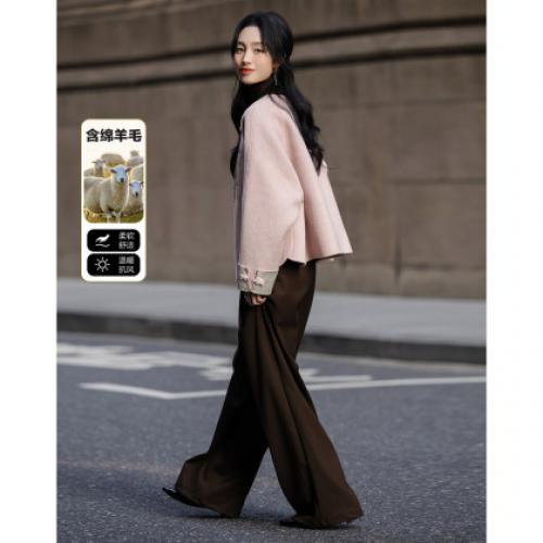 【绵羊毛莱赛尔混纺】春秋国风新中式珍珠盘扣流苏宽松大衣女外套