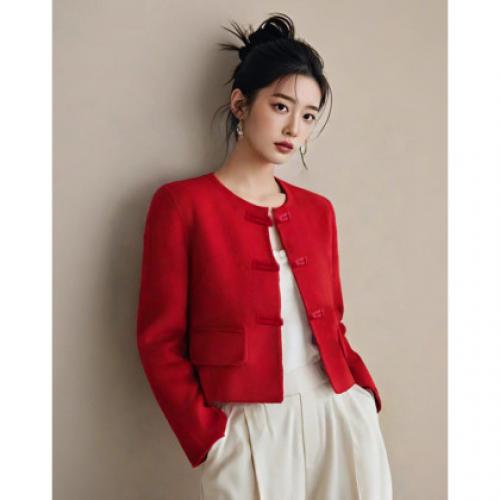 【奢享绵羊毛双面呢】春秋国风新中式盘扣短款气质大衣女式外套