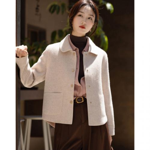 【人手一件双面呢】春秋贵感绵羊毛翻领口袋短款小个子女式外套