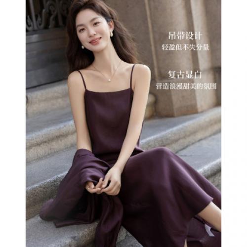 【轻润莱赛尔套装】秋季简约翻领落肩衬衫直筒开叉半身裙女两件套