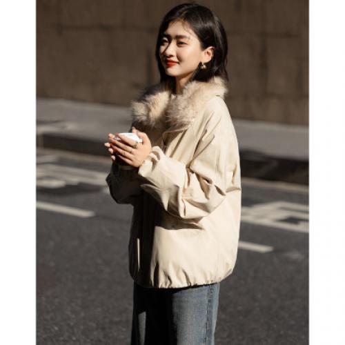 【三防黑科技】冬季可拆毛领小提花北欧棉袖子80G发热棉女棉衣