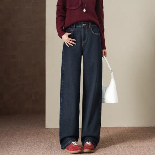 【拉毛小暖炉】云氧棉25冬撞色辑线直筒藏肉显瘦牛仔裤女高级感