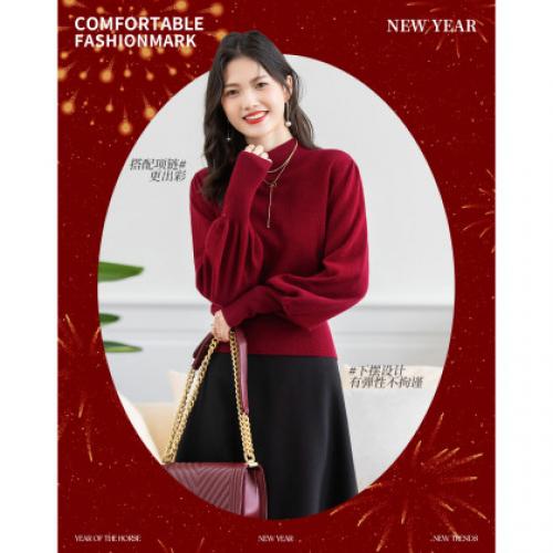 【暖暖的祝福】冬季100绵羊毛高领羊毛衫短款毛衣针织衫女上衣