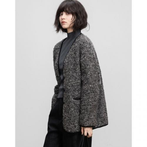 【暖冬情书】冬季小火炉90鸭绒V领麂皮绒拼接包边夹色女羽绒服