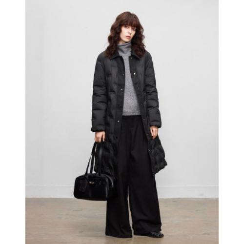 【暗夜星河】冬季高保暖90鸭绒撞色拼接翻领直筒风衣式女羽绒服