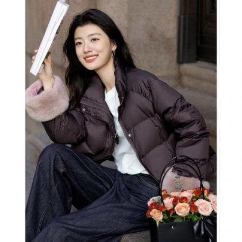 【远红外升温】冬季5A抗菌90鸭绒撞色装饰拉片千鸟格女羽绒服