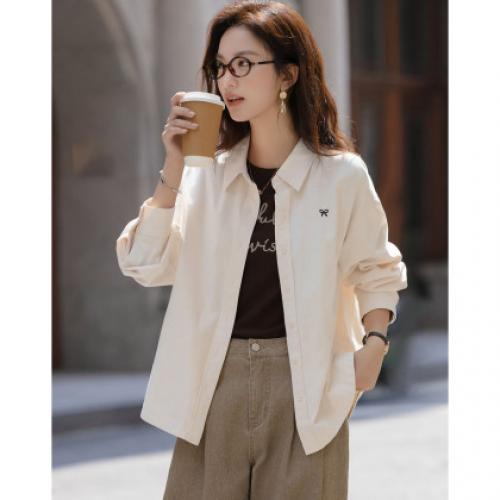 【纯棉记忆】秋季文艺复古蝴蝶结绣花衬衫宽松小个子衬衣女装上衣