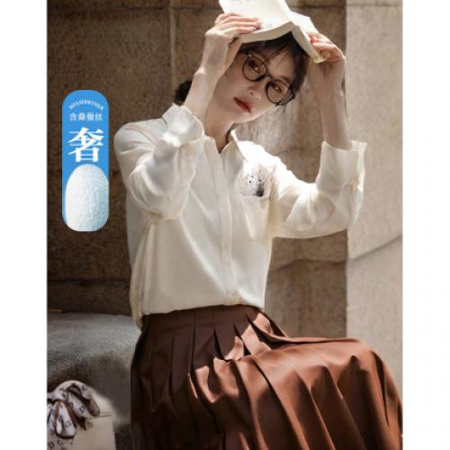 【珍珠般光泽】春季丝滑桑蚕丝印花衬衫气质花朵遮肉衬衣女装上衣