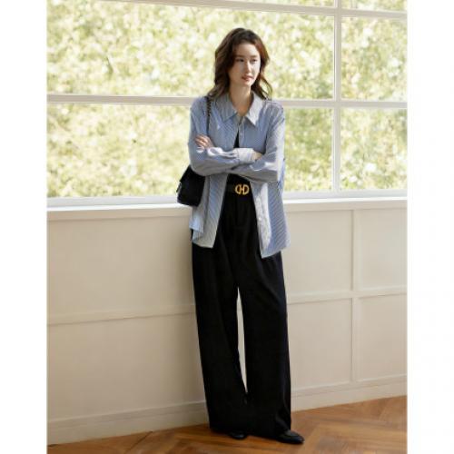 【有迹可循】春秋中性风条纹拼接衬衫宽松藏肉通勤好搭衬衣女上衣