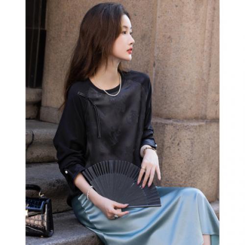 【满庭芳】春秋国风新中式光泽提花衬衫设计感拼接盘扣衬衣女装