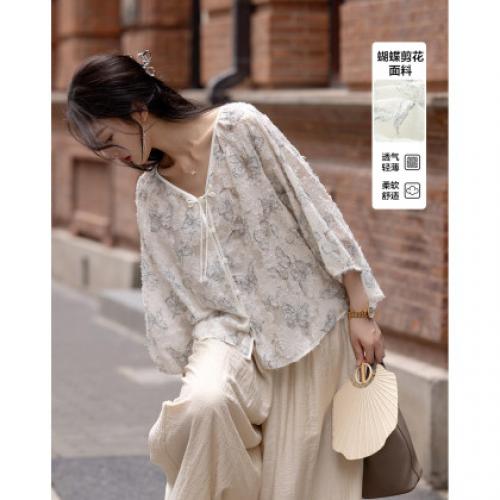 【扑朔迷离的浪漫】春秋国风新中式蝴蝶剪花衬衫流苏盘扣衬衣