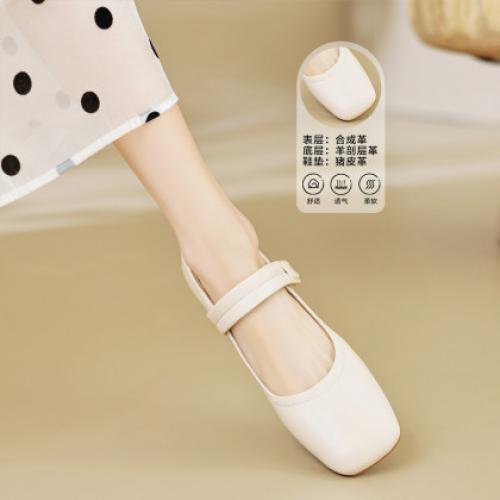 春季时尚简约舒适百搭方头压花玛丽珍鞋女单鞋