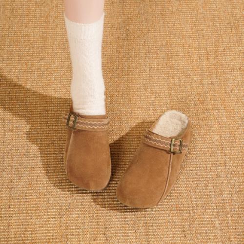 【游牧通勤】25秋冬百搭日常民族风刺绣软底鞋厚底勃肯毛毛拖