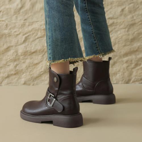 【休闲通勤】25冬简约百搭系带圆头皮带扣软垫舒适工装靴