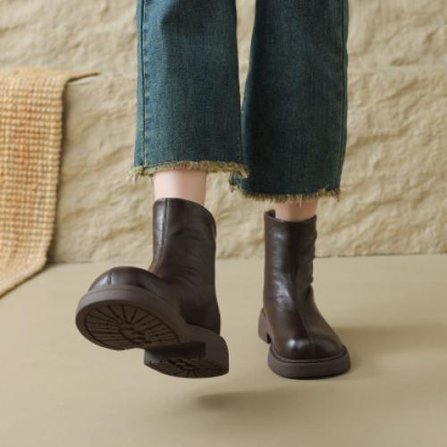 【休闲通勤】25冬简约百搭系带圆头捏褶马丁靴软垫舒适工装靴