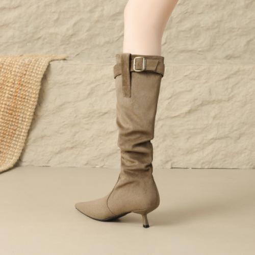 【通勤百搭战靴】25年冬季细跟绒面高筒靴弹性靴筒适配各种腿型