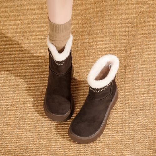 【冬日氛围感】25冬韩系刺绣厚底仿羊羔毛口加绒内里保暖雪地靴