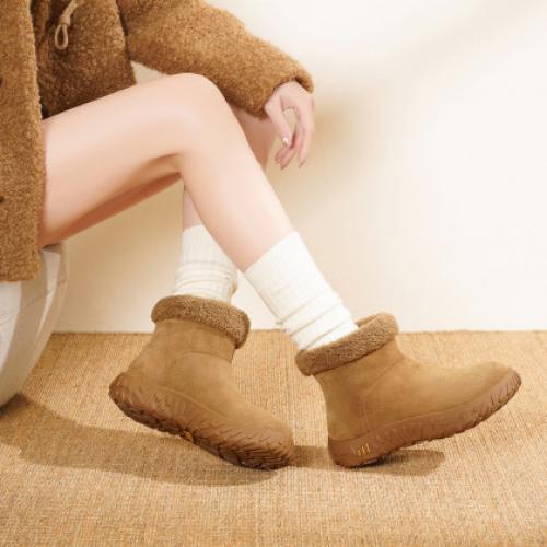 【韩系慵懒】25冬毛口立体榴莲纹底加厚仿羊羔毛保暖短靴雪地靴