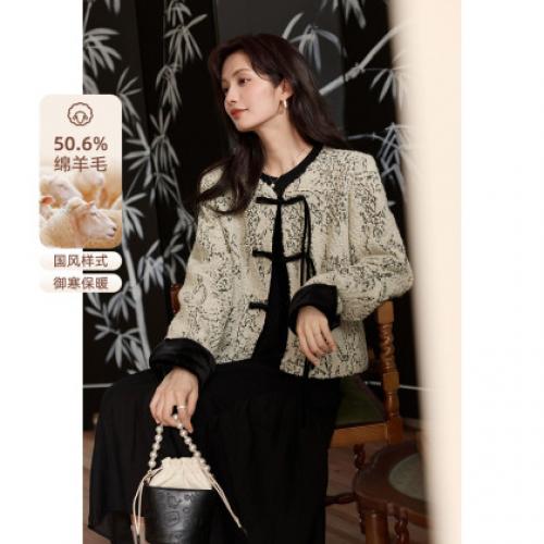 【国风再现】春秋含绵羊毛新中式提花盘扣优雅精致小香风外套女