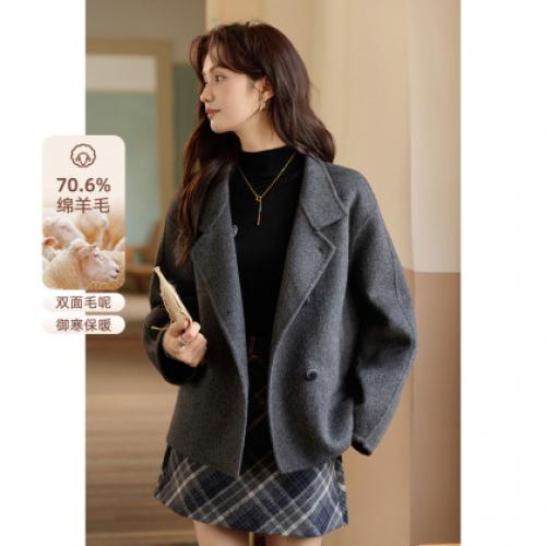 【含绵羊毛双面毛呢大衣】秋冬高级感气质双面毛呢大衣外套女