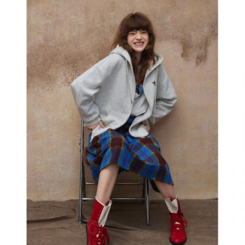 唐狮2025年秋季新款外套女韩版花灰色宽松慵懒风连帽拉链开衫卫衣