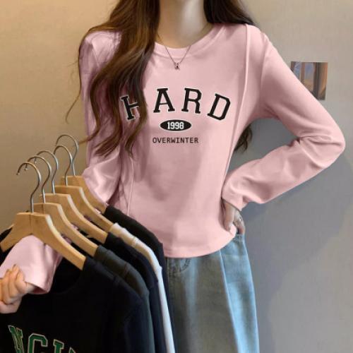 唐狮2026秋季长袖T恤女圆领字母印花显瘦早秋韩系穿搭超好看上衣